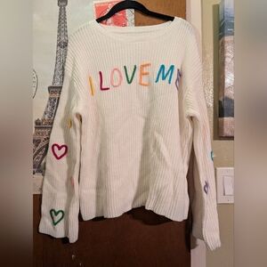 Chic White Sweater with Multicolor Lettering